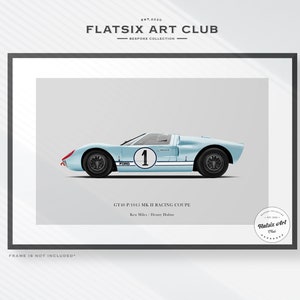 Ford GT40 LeMans 1966 Sketched Wall Art - Multi-colour Automotive Art Print - Car Poster Illustration
