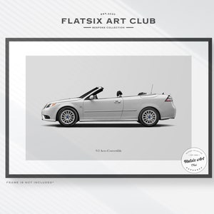 Saab 9-3 Aero Convertible Sketched Wall Art - Multi-colour Automotive Art Print - Car Poster Illustration