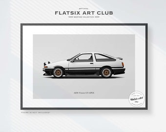 Toyota AE86 Trueno Sketched Wall Art - Automotive Art Print - Car Poster Illustration