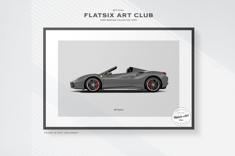 Ferrari 488 Spider Sketched Wall Art - Multi-colour Automotive Art ...