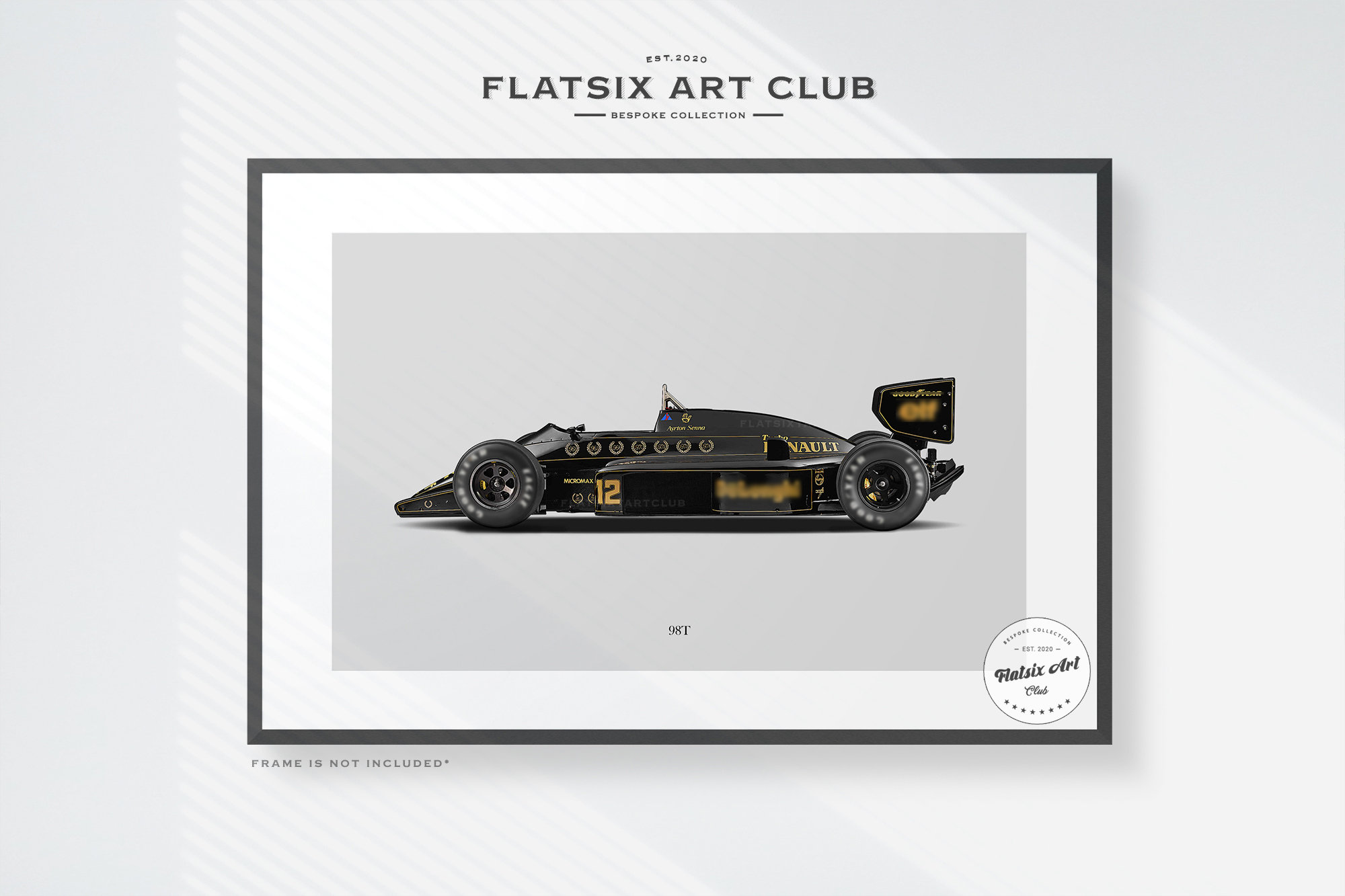 Senna Lotus 98T F1 Sketched Art Print: Detailed Car Poster