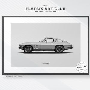 Chevrolet Corvette C2 Sketched Wall Art - Multi-colour Automotive Art Print - Car Poster Illustration
