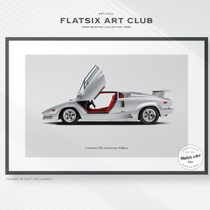 Lamborghini Countach 25th Anniversary Sketched Wall Art - Car Poster Illustration
