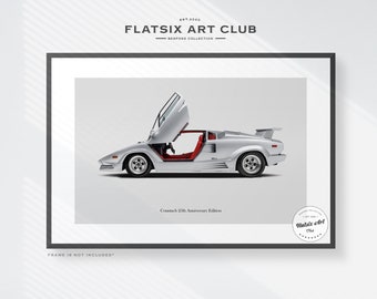 Lamborghini Countach 25th Anniversary Sketched Wall Art - Car Poster Illustration