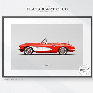 Croquis d'art mural Chevrolet Corvette C1 - impression d'art automobile multicolore - illustration d'affiche de voiture