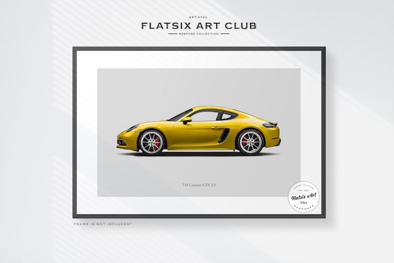 Porsche 718 Cayman GTS Sketched Wall Art - Multi-colour Automotive
