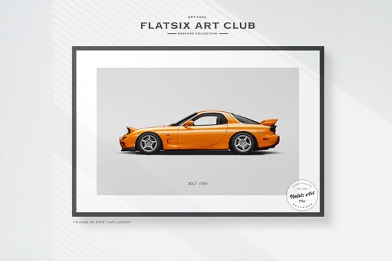 Mazda RX-7 (FD) Sketched Wall Art - Multi-colour Automotive Art