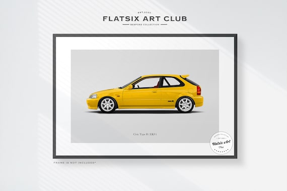 Honda Civic Type R (EK9) Sketched Art Print: Automotive Car Poster