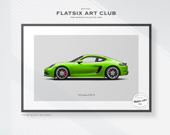 Porsche 718 Cayman GTS Sketched Wall Art - Multi-colour Automotive