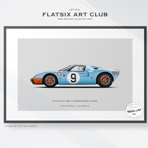 Ford GT40 Gulf Liveries LeMans 1968 Sketched Wall Art - Multi-colour Automotive Art Print - Car Poster Illustration