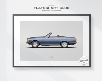 Classic Mercedes-Benz 560SL Sketched Wall Art - Car Poster Illustration