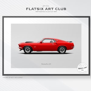 Ford Mustang BOSS 429 Sketched Wall Art - Multi-colour Automotive Art Print - Car Poster Illustration