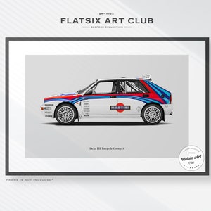Lancia Delta HF Integral &quot;Martini&quot; Sketched Wall Art - Rally Car Art Print - Car Poster Illustration