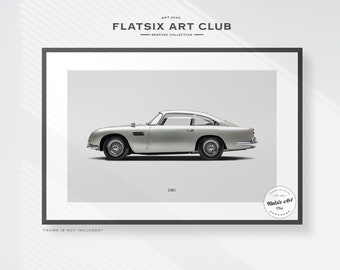 Aston Martin DB5 Sketched Art Print: James Bond 007 Car Illustration