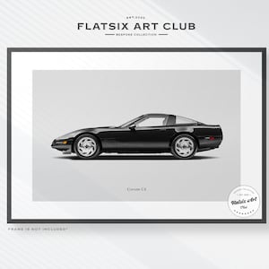 Croquis d'art mural Chevrolet Corvette C4 - impression d'art automobile multicolore - illustration d'affiche de voiture