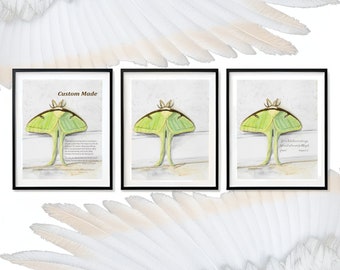 Inspirational Luna Moth Watercolor Prints: Set of 3 Artworks for Reflection, Download & Print