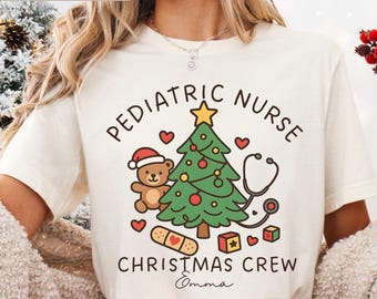 Personalized Pediatric Nurse Christmas Shirt, Custom Peds Nurse Xmas Tee, Festive Pediatric Nurse Gift, Cute Holiday Nursing Name Shirt