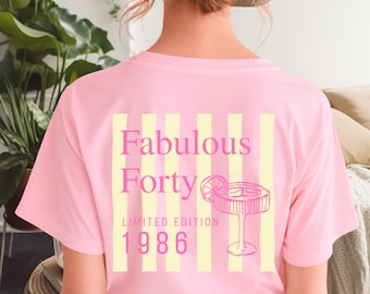 Fabulous Forty Geburtstagsshirt Frau, Personalisiert mit Geburtsjahr, Geschenk zum 40. Geburtstag, Party Outfit Freundin, Cocktail Tee