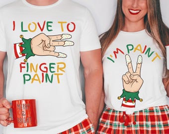 Naughty Finger Paint Couple Christmas Shirts, Funny Holiday Pajamas, Vulgar Adult Humor Gift, Inappropriate Xmas Tee for Him & Her