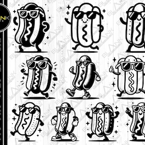 hotdog dancing bundle svg png jpeg eps dxf bundle silhouette clipart cricut vector commercial use custom cute hotdog dance silhouette svg