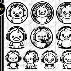 cute duck headphones bundle svg png jpeg eps dxf engrave silhouette clipart cricut laser vector commercial use custom cute duck music vector