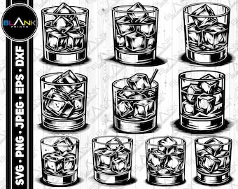 Whiskey Glass Vector Bundle, Clipart (svg, png, jpg, eps, dxf) (Digital Download)