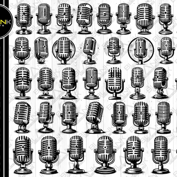 vintage microphone bundle custom svg png jpeg eps dxf bundle silhouette cricut commercial use singing mic music bundle