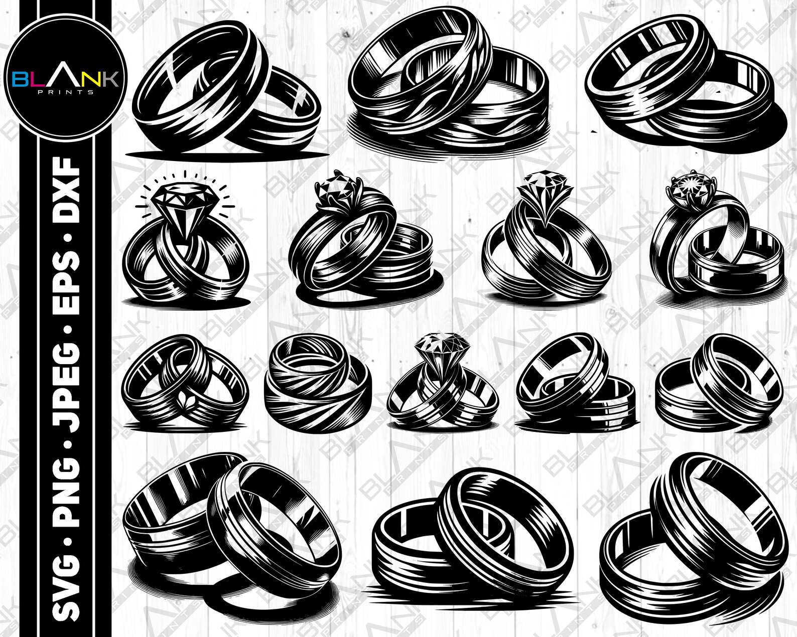 Wedding Rings Clipart Bundle (svg, Png, Eps, Dxf, Jpeg) (digital ...