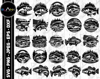 Barsch Angeln SVG Bundle: Fischer Clipart, Barsch Vektor-Grafiken (digitaler Download)