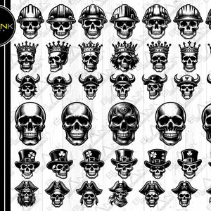 skull bundle svg png jpeg eps dxf bundle silhouette clipart cricut vector commercial use custom skull crown st patrick skull pirates skull