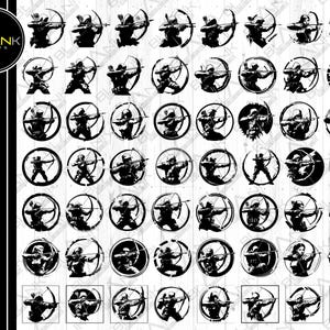 archery bundle svg png jpeg eps dxf bundle silhouette cricut commercial use custom archer archery sport female archer clipart archer in hood