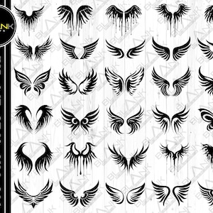 wings svg png jpeg eps dxf bundle silhouette clipart cricut vector commercial use custom wings angel wing bird wings bundle vector dxf svg