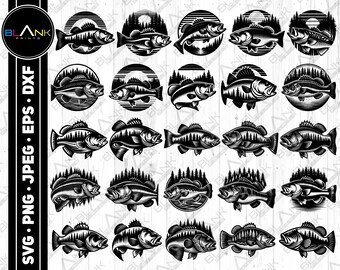 Bass Fisch SVG Bundle, Angeln Clipart Vektor (digitaler Download)