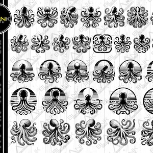 octopus bundle svg png jpeg eps dxf vector bundle silhouette cricut commercial use custom octopus sea ocean animal bundle video