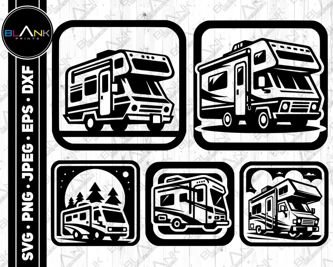 Rv Camper Van Svg Png Jpeg Eps Dxf Engrave Silhouette Clipart Cricut ...