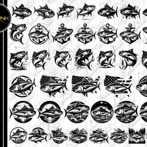 Tonijnvissen SVG-bundel | Tonijn, haak clipart (digitale download)