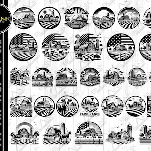 Bauernhof Bundle svg png jpeg eps dxf Bundle Silhouette Cricut kommerzielle Nutzung benutzerdefinierte Farm Ranch Landschaft Tier Scheune USA Flagge Silhouette