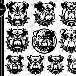 angry bulldog bundle svg png jpeg eps dxf bundle silhouette clipart cricut vector commercial use custom angry bulldog silhouette dog collar