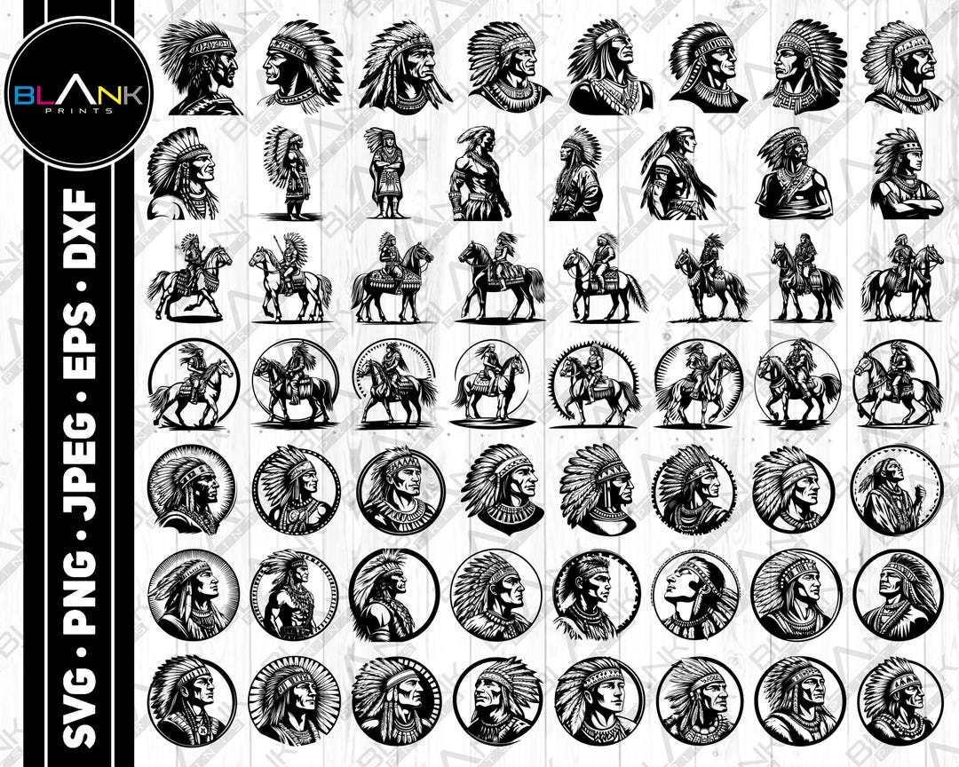 Native Indian Warrior Bundle Svg Png Jpeg Eps Dxf Bundle Silhouette ...