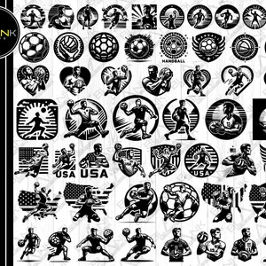 Handbal bundel svg png jpeg eps dxf bundel silhouet cricut commercieel gebruik aangepaste handbal sport usa vlag kaart hart silhouet svg