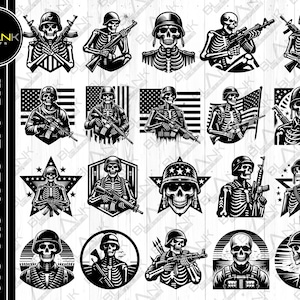 skeleton army soldier bundle svg png jpeg eps dxf bundle silhouette clipart cricut vector commercial use custom skeleton army soldier bundle