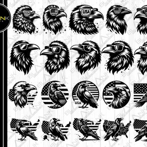 Rabe Bundle svg png jpeg eps dxf Bundle Silhouette Cricut Kommerzielle Nutzung benutzerdefinierte Rabe USA Flagge Karte Sonnenbrille Vogel Tier Bundle svg