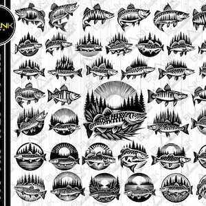 pike fish bundle svg png jpeg eps dxf bundle silhouette cricut commercial use custom northern pike fish pike fishing sports silhouette svg