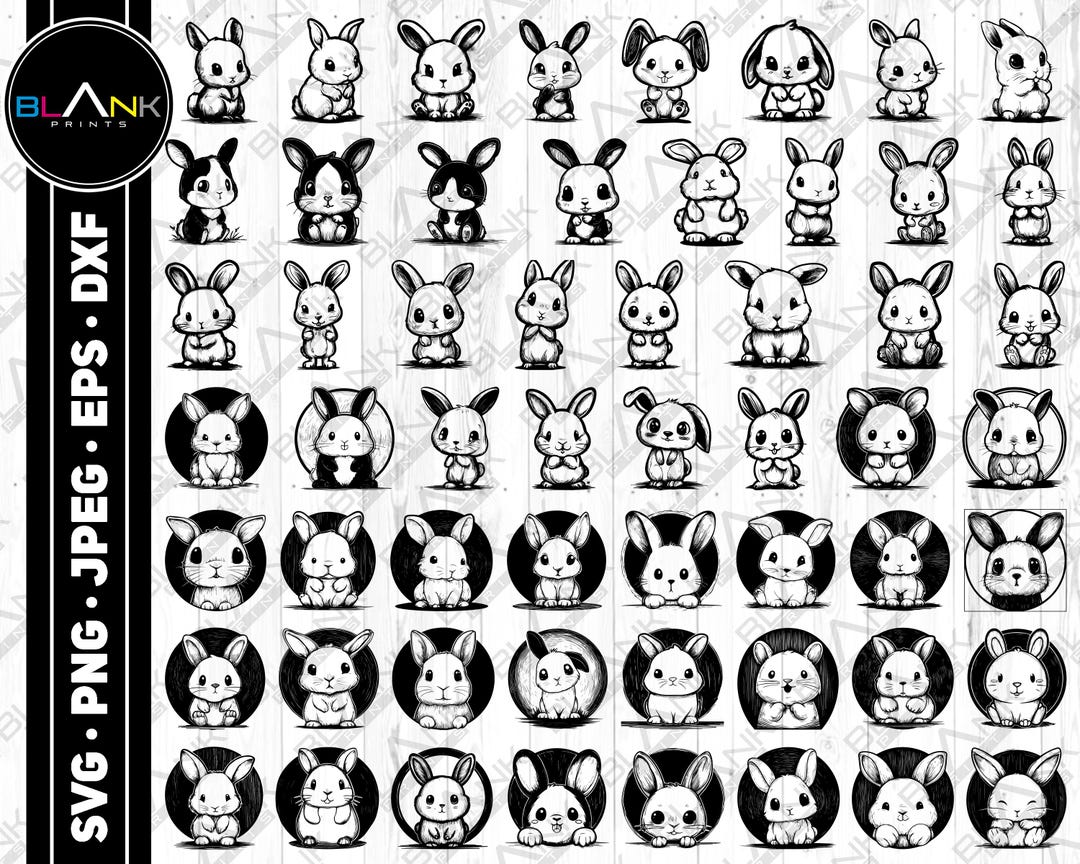 Cute Rabbit Bundle Svg Png Jpeg Eps Dxf Bundle Silhouette Cricut ...