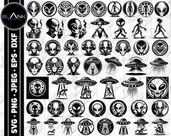 alien ufo bundle svg png jpeg eps dxf bundle silhouette cricut commercial use alien ufo bundle abducting human alien face head walking alien