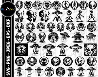 alien ufo bundle svg png jpeg eps dxf bundle silhouette cricut commercial use alien ufo bundle abducting human alien face head walking alien