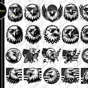 Adler Bundle svg png jpeg eps dxf Silhouette Cricut Kommerzielle Nutzung Custom Shirt Design Adler USA Karte Flagge Sonnenbrille Vogel Tier