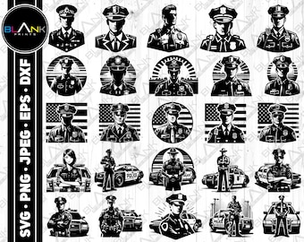 Police Officer SVG Bundle: Car, USA Flag Silhouette (Digital Download)