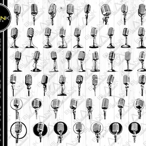 vintage microphone bundle custom svg png jpeg eps dxf bundle silhouette cricut commercial use singing mic music bundle classic retro studio