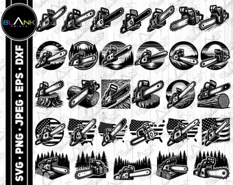 chainsaw bundle svg png jpeg eps dxf bundle silhouette clipart cricut vector commercial use custom chainsaw lamberjack woods forest vector